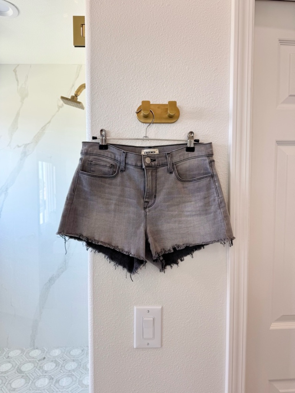 L’Agence gray Audrey Frayed Denim Shorts - Casual Cutoff Style size 25